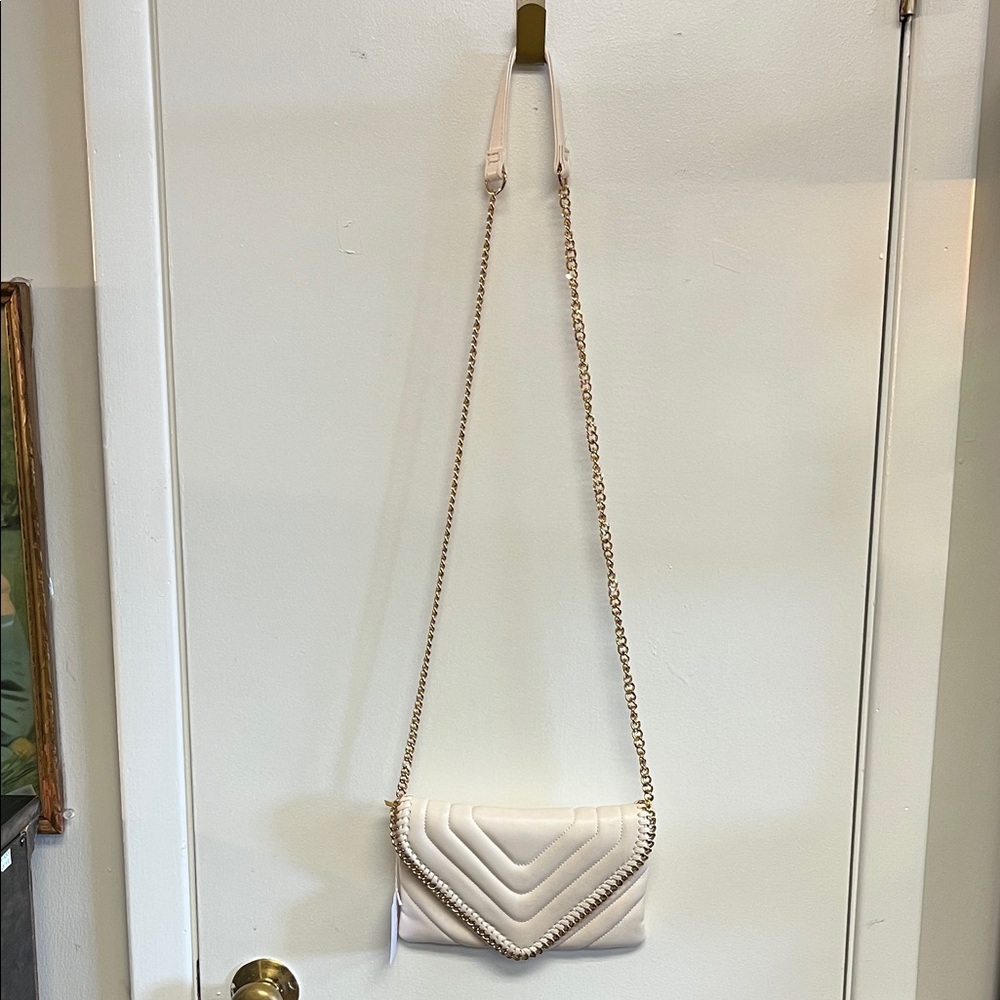 Women's Cream Quilted Chain Strap Crossbody Bag
